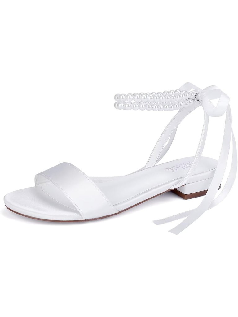 Women's White Flats For Bride Pearl Toe Bridal Rubber Imported Sandals Shoes